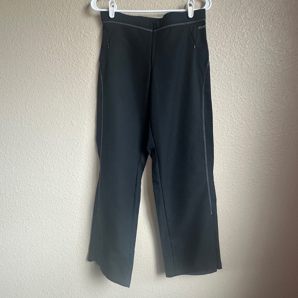 Reebok Women Black Wide Leg Athletic Training Pants Zipper Pockets Ankle Vents M